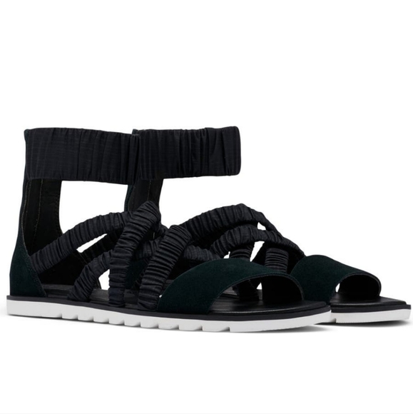 Sorel Shoes - Sorel Black Strappy Elastic Ankle Sandals